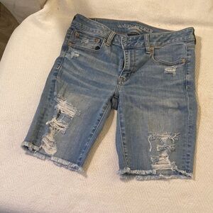 American Eagle Outfitters Light Blue Distressed Jean Shorts
